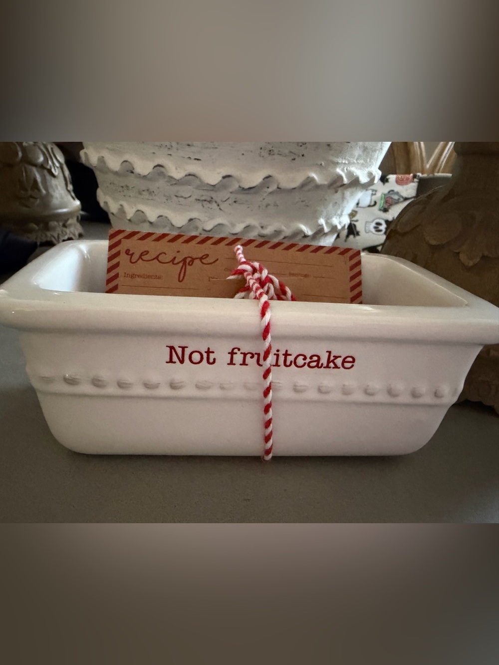 White Ceramic 'Not Fruitcake' MINI LOAF SET dish